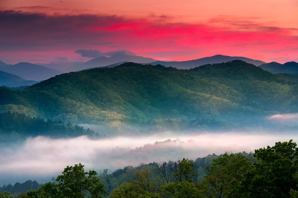 Beautiful sunset photo in the Great Smoky Mountains National Park.