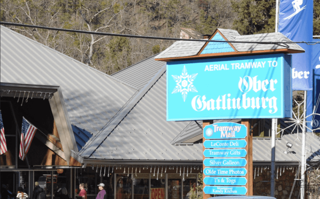 The sign for the Ober Gatlinburg Aerial Tramway.