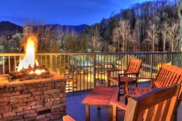 Fire pit on balcony of Gatlinburg hotel